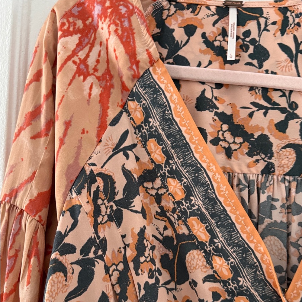 Free People Floral Wrap Blouse - Orange and Black - Picture 6 of 7